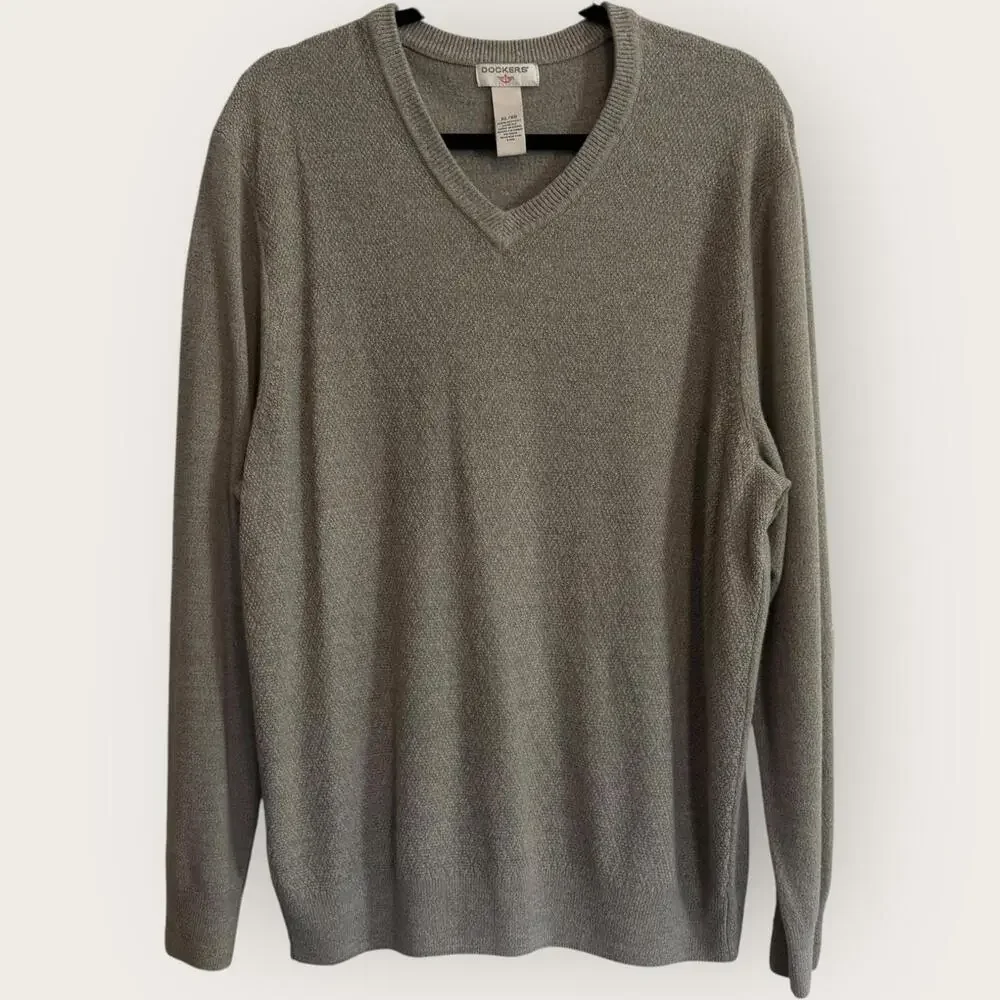 Dockers Mens XL Dirty Ice Taupe V Neck Sweater Lightweight Office Causal